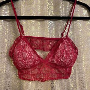 Victoria’s Secret red lace triangle mesh unlined bralette, M